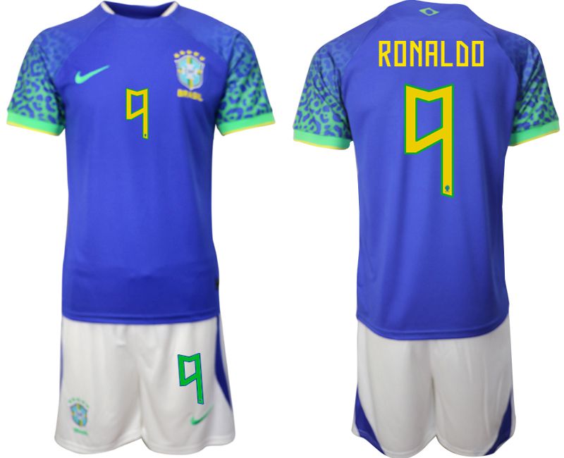 Men 2022 World Cup National Team Brazil away blue #9 Soccer Jerseys